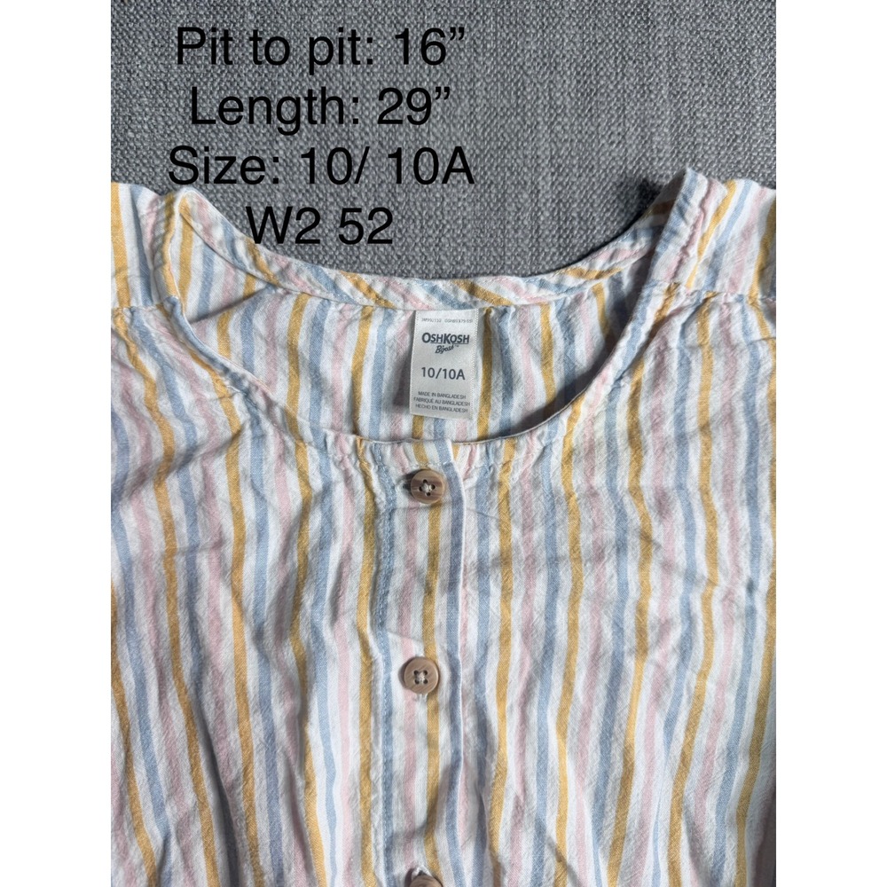 OshKosh Bgosh Girls Size 10 Striped Sleeveless Ruffle Button Front Dress Pastel - Picture 2 of 3